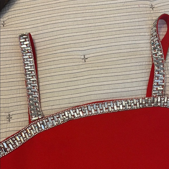 Red Dress with Rhinestone Trim - Picture 3 of 4